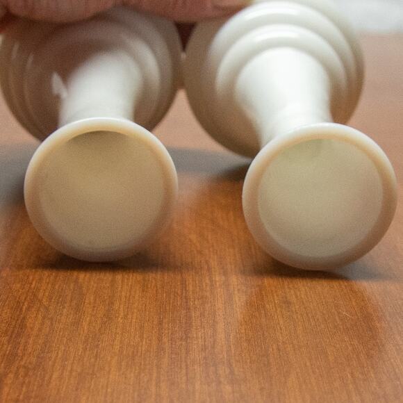 Vintage Mid-Century Mod Beehive Donut Ring Vase RANDDALL White Milk Glass Pair - Picture 2 of 3